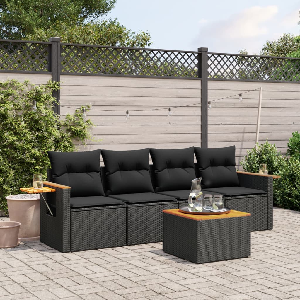vidaXL 5-piece Lounge Set with Cushions Poly Rattan Black