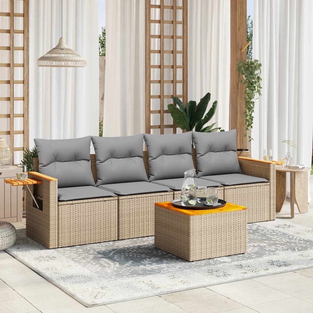vidaXL 5-piece Lounge Set with Cushions Poly Rattan Black
