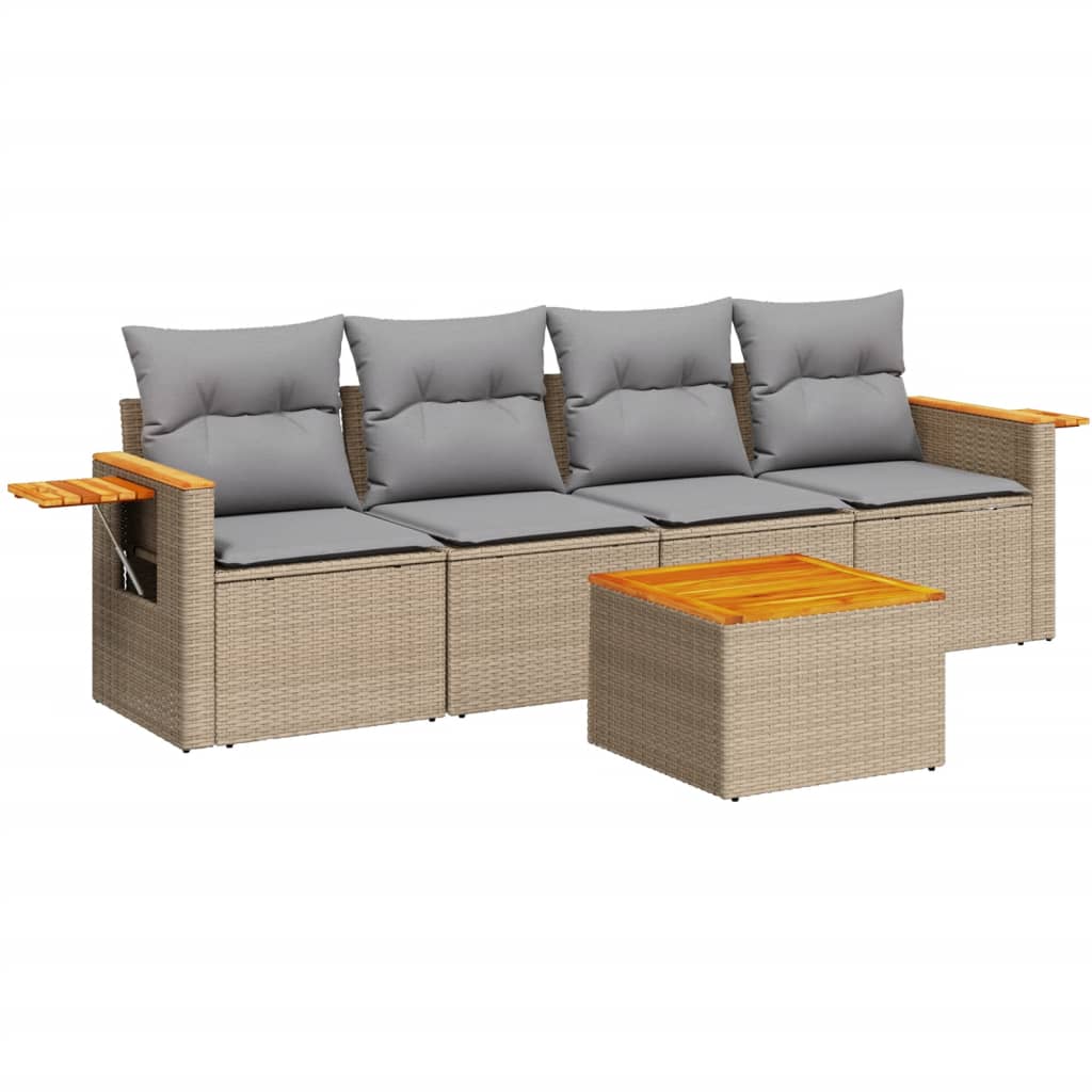 vidaXL 5-piece Lounge Set with Cushions Poly Rattan Black