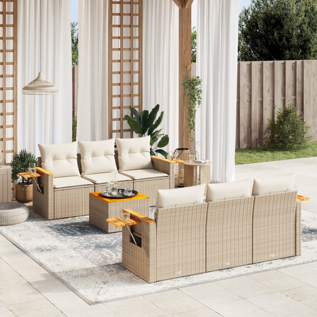 vidaXL 7-Piece Lounge Set with Cushions Poly Rattan Black