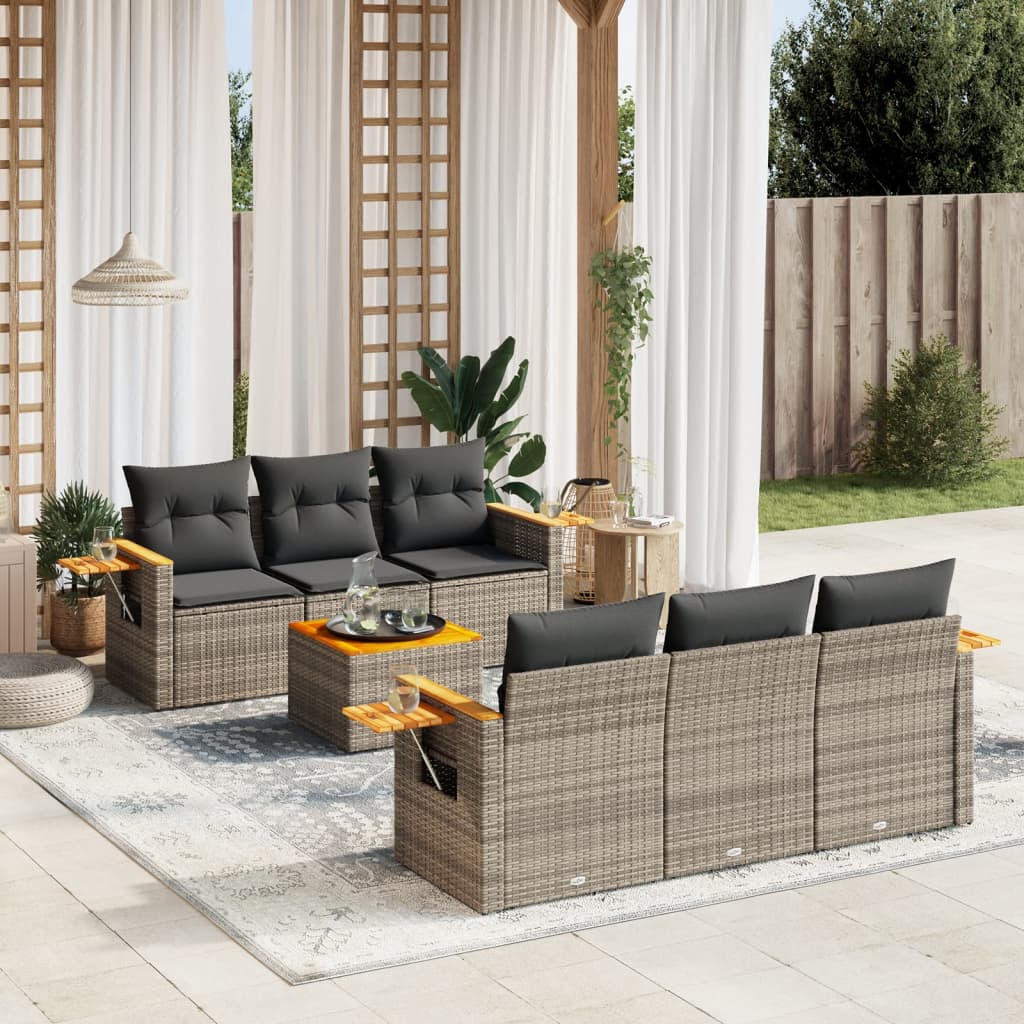 vidaXL 7-Piece Lounge Set with Cushions Poly Rattan Black