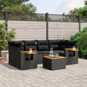 vidaXL 7-delige Loungeset met kussens poly rattan zwart