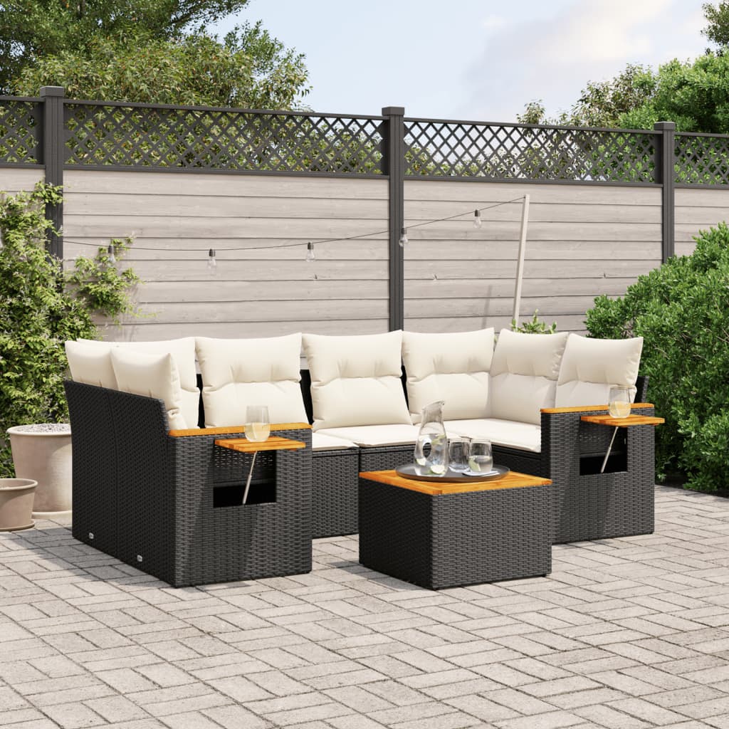 vidaXL 7-delige Loungeset met kussens poly rattan zwart