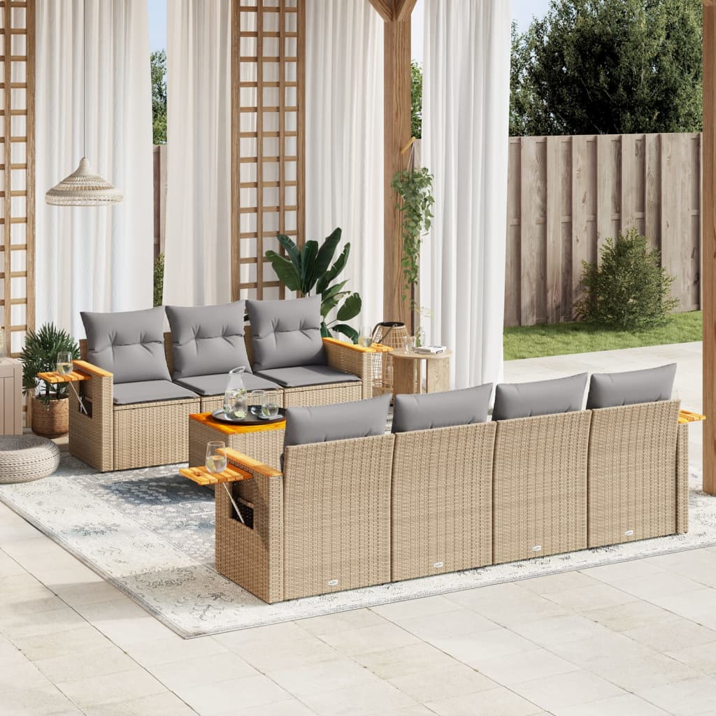 vidaXL 8-delige Loungeset met kussens poly rattan zwart
