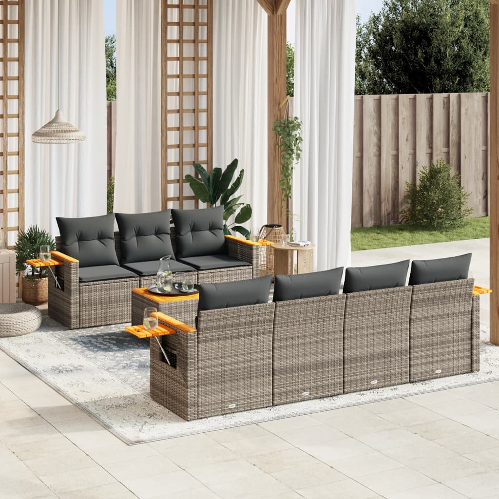 vidaXL 8-delige Loungeset met kussens poly rattan zwart