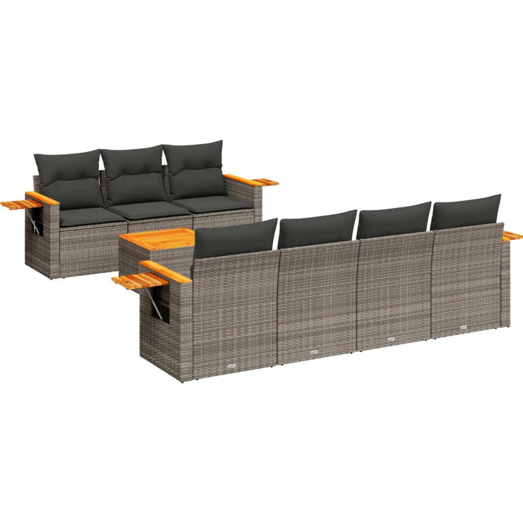 vidaXL 8-delige Loungeset met kussens poly rattan zwart