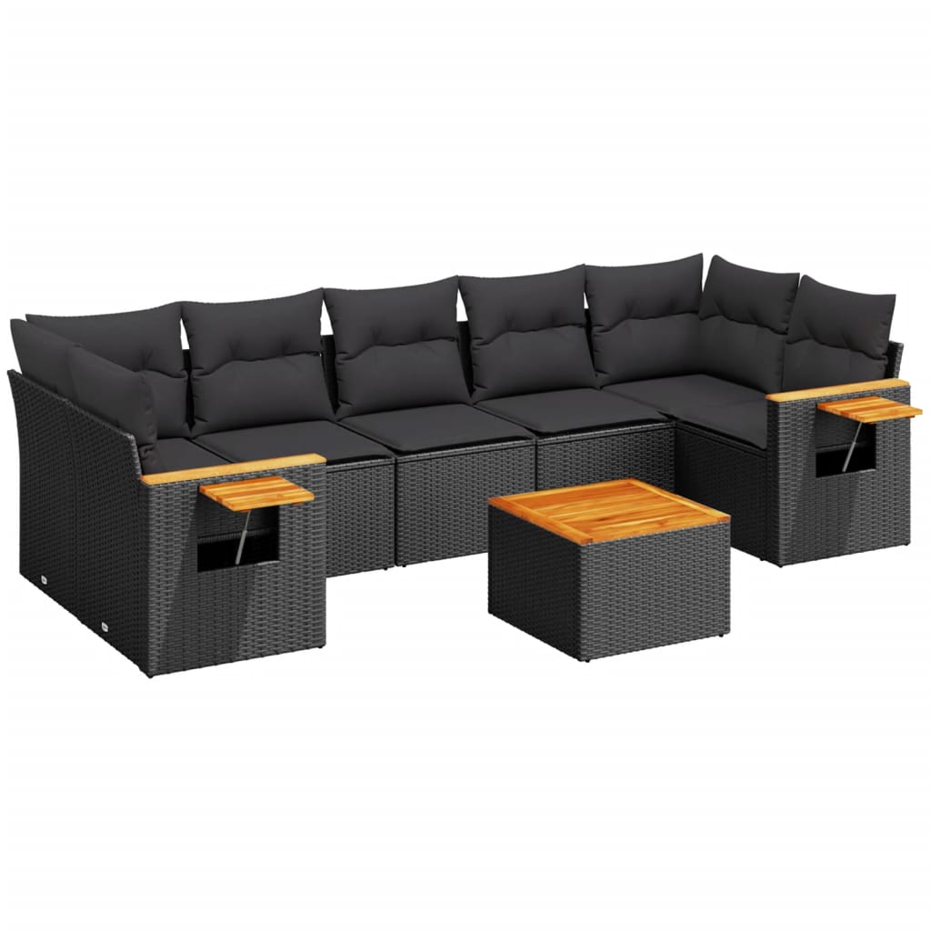 vidaXL 8-delige Loungeset met kussens poly rattan zwart