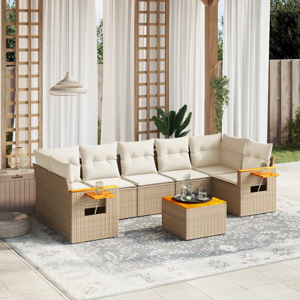 vidaXL 8-delige Loungeset met kussens poly rattan zwart
