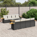 vidaXL 9-delige Loungeset met kussens poly rattan zwart