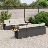 vidaXL 9-delige Loungeset met kussens poly rattan zwart