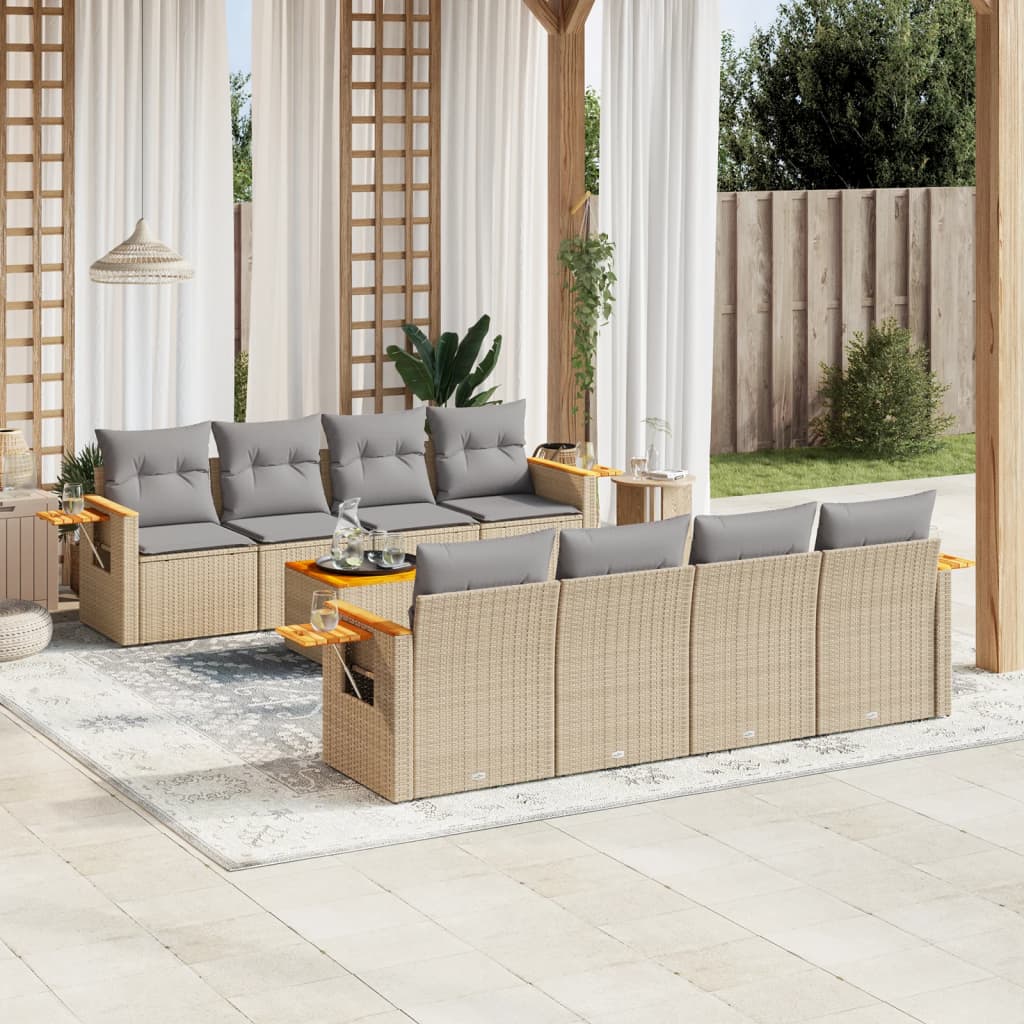 vidaXL 9-delige Loungeset met kussens poly rattan zwart