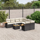 vidaXL 9-delige Loungeset met kussens poly rattan zwart