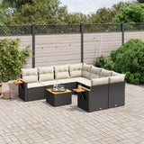 vidaXL 9-delige Loungeset met kussens poly rattan zwart
