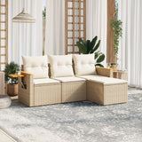 vidaXL 4-delige Loungeset met kussens poly rattan zwart