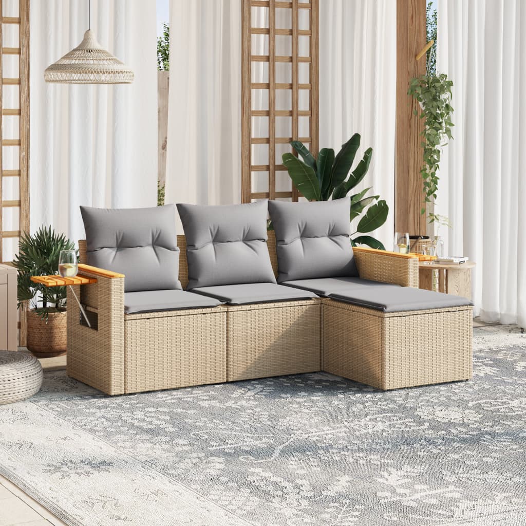 vidaXL 4-delige Loungeset met kussens poly rattan zwart