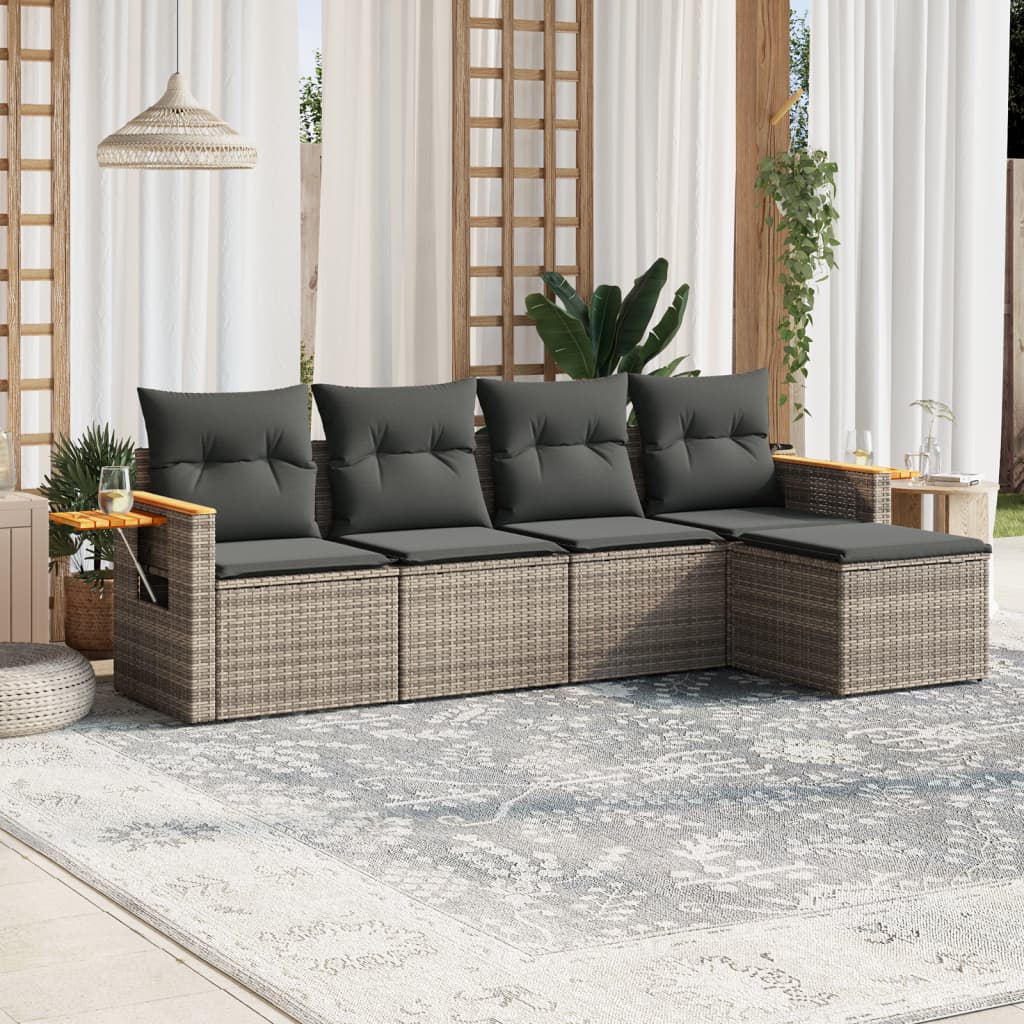 vidaXL 5-piece Lounge Set with Cushions Poly Rattan Black
