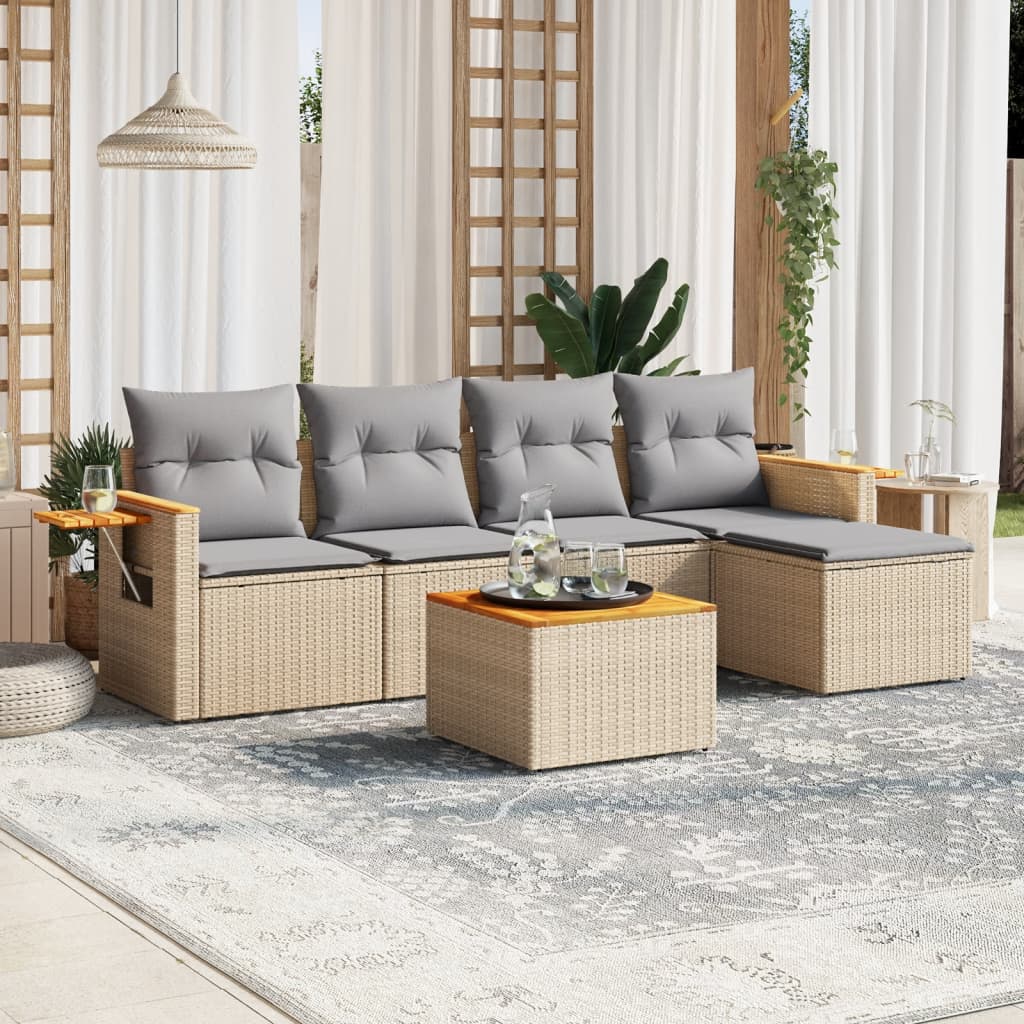 vidaXL 5-piece Lounge Set with Cushions Poly Rattan Black