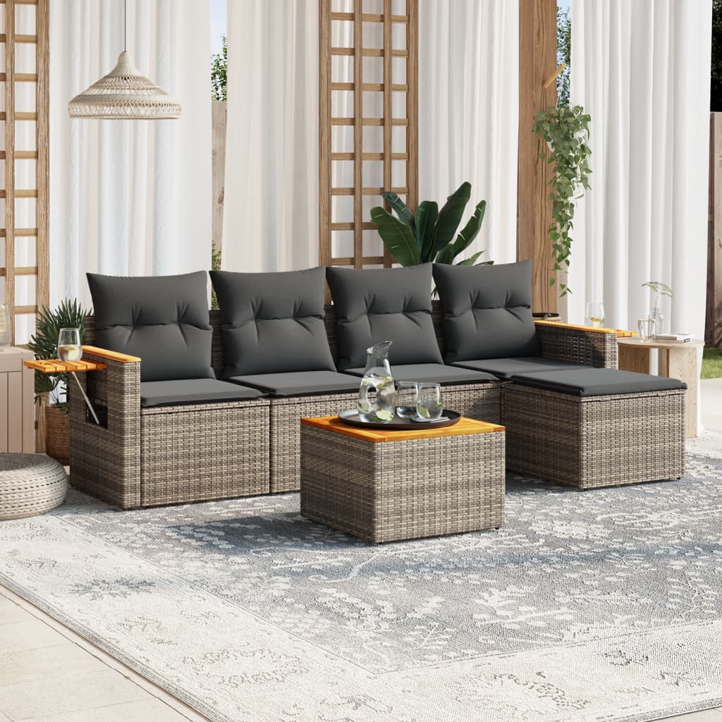 vidaXL 5-piece Lounge Set with Cushions Poly Rattan Black