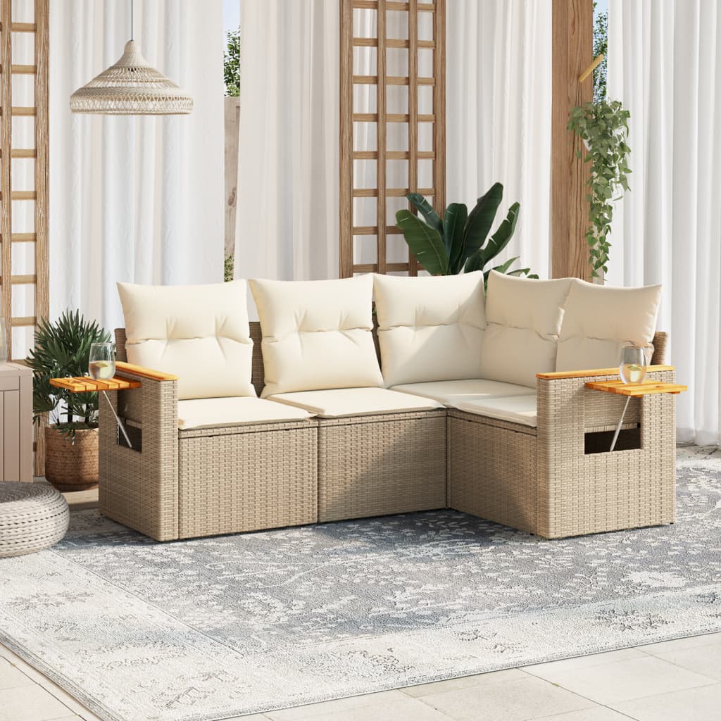 vidaXL 4-delige Loungeset met kussens poly rattan zwart