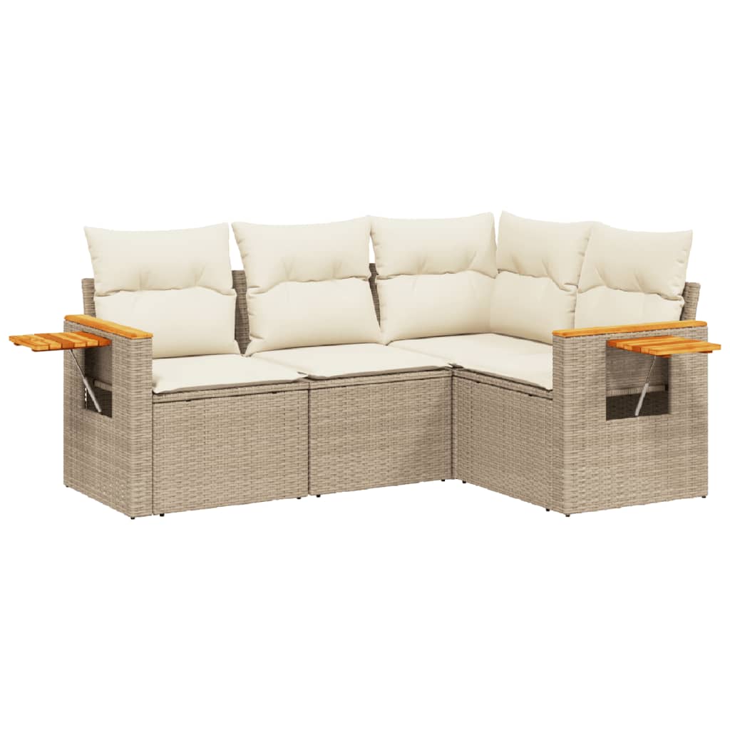 vidaXL 4-delige Loungeset met kussens poly rattan zwart