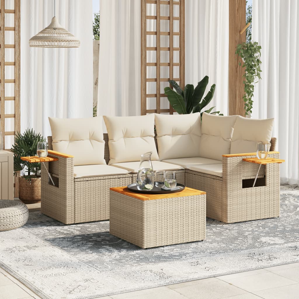 vidaXL 4-delige Loungeset met kussens poly rattan zwart