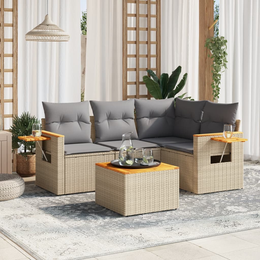 vidaXL 4-delige Loungeset met kussens poly rattan zwart