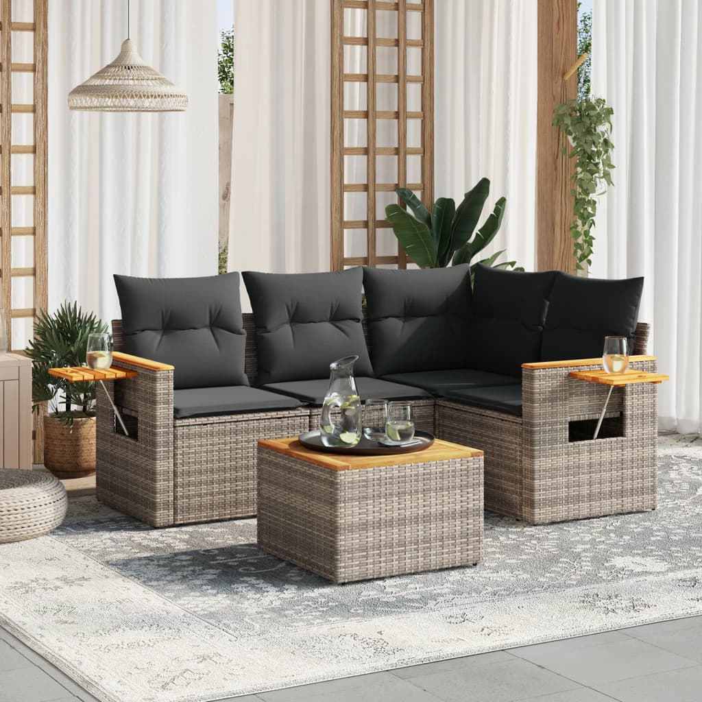 vidaXL 4-delige Loungeset met kussens poly rattan zwart