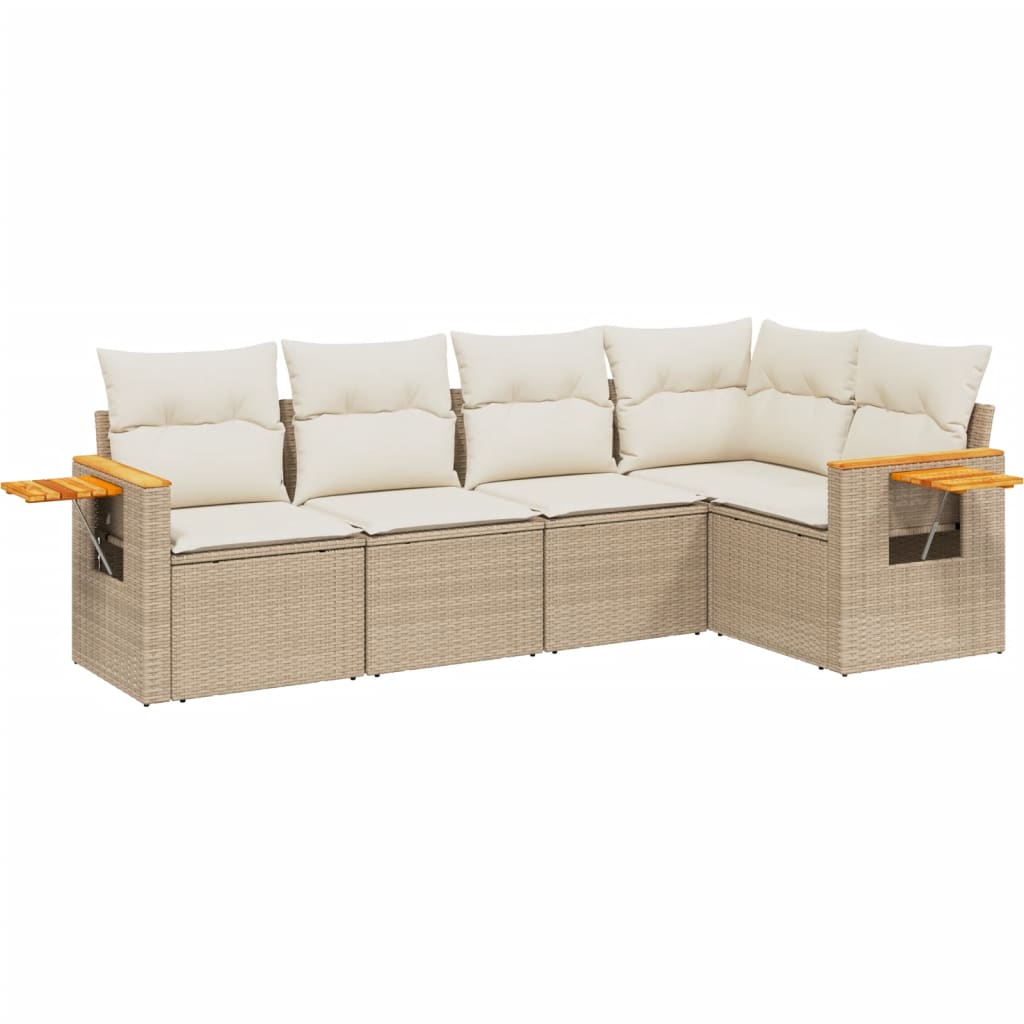 vidaXL 5-delige Loungeset met kussens poly rattan zwart