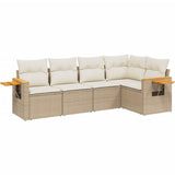 vidaXL 5-delige Loungeset met kussens poly rattan zwart