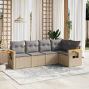 vidaXL 5-delige Loungeset met kussens poly rattan zwart