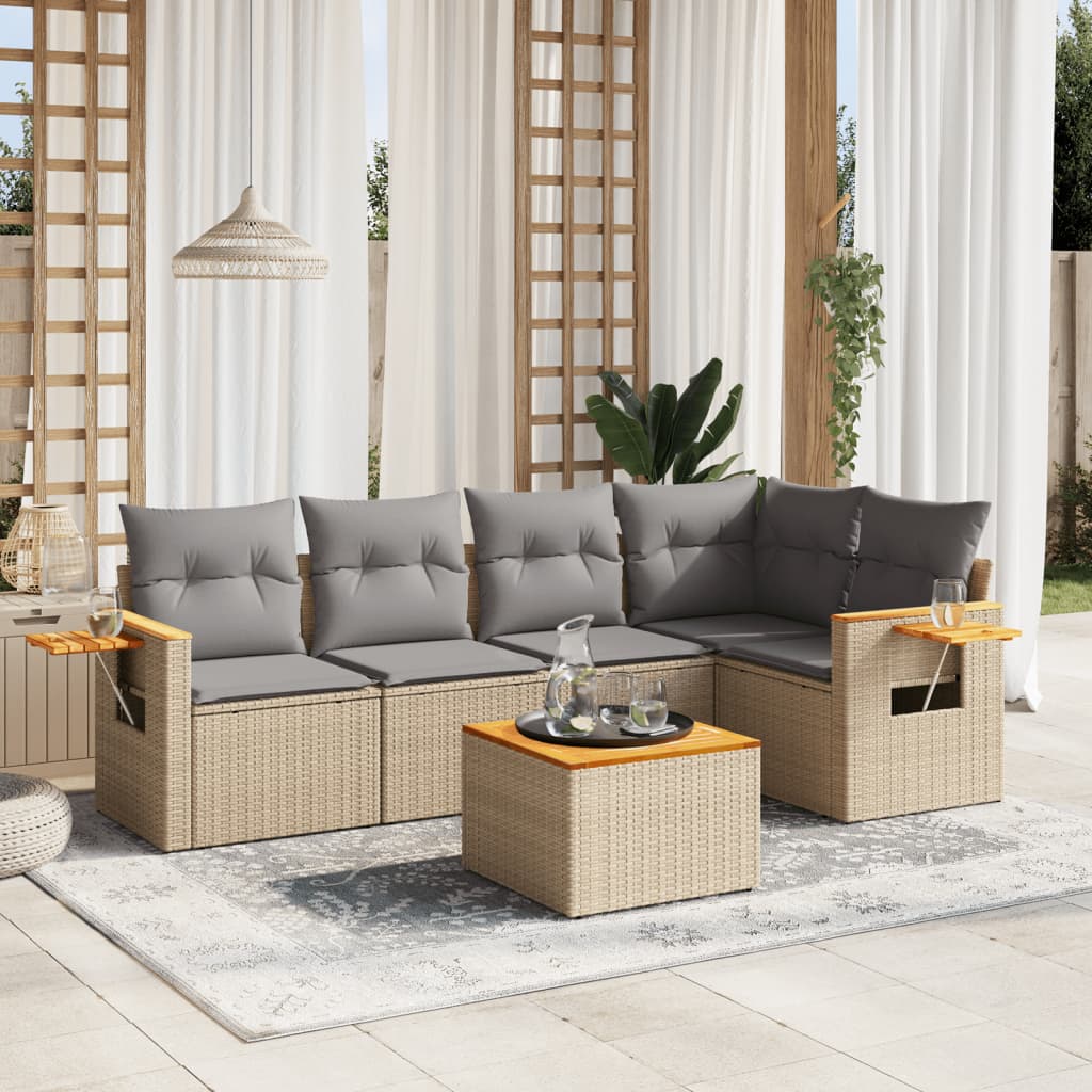 vidaXL 5-delige Loungeset met kussens poly rattan zwart