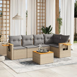 vidaXL 5-delige Loungeset met kussens poly rattan zwart