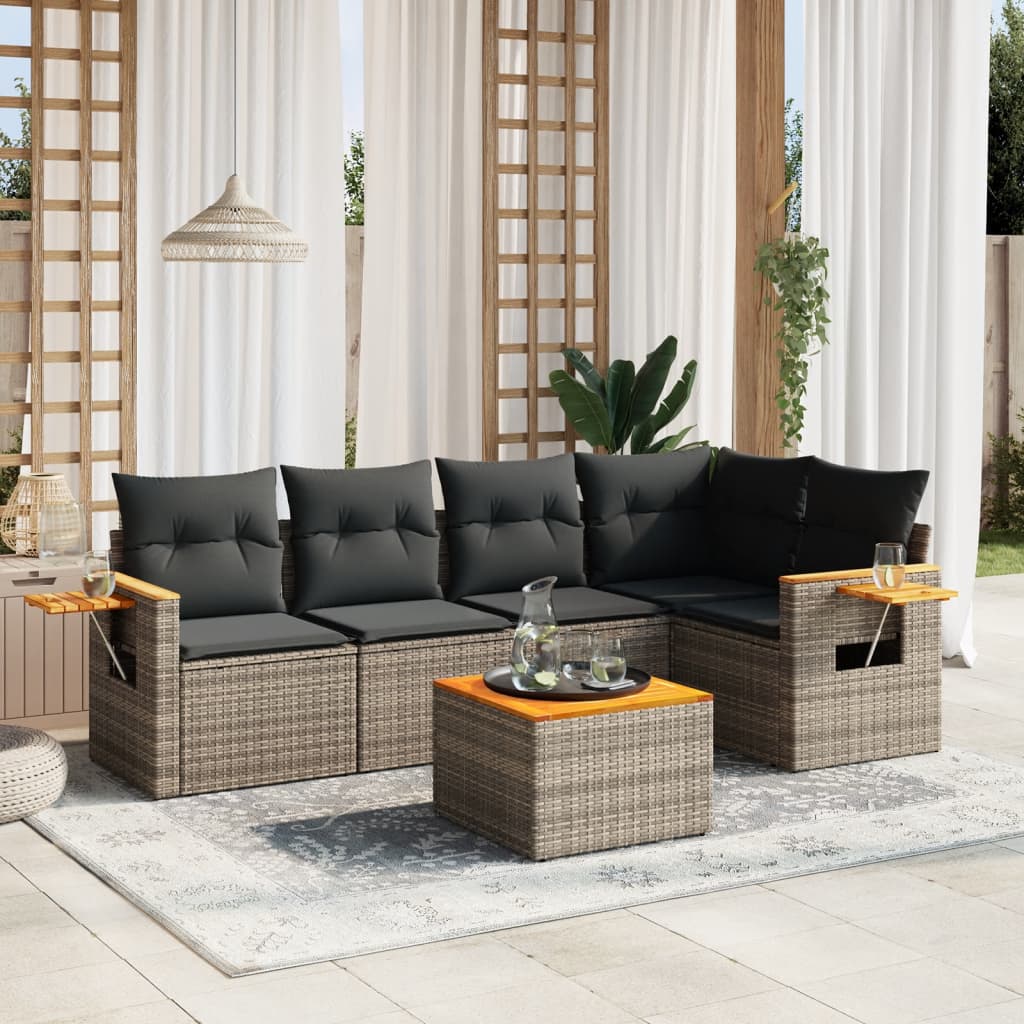 vidaXL 5-delige Loungeset met kussens poly rattan zwart