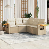 vidaXL 5-delige Loungeset met kussens poly rattan zwart