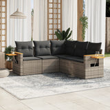 vidaXL 5-delige Loungeset met kussens poly rattan zwart