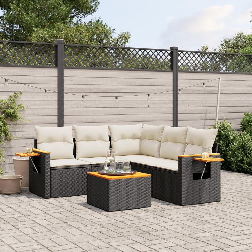vidaXL 5-delige Loungeset met kussens poly rattan zwart