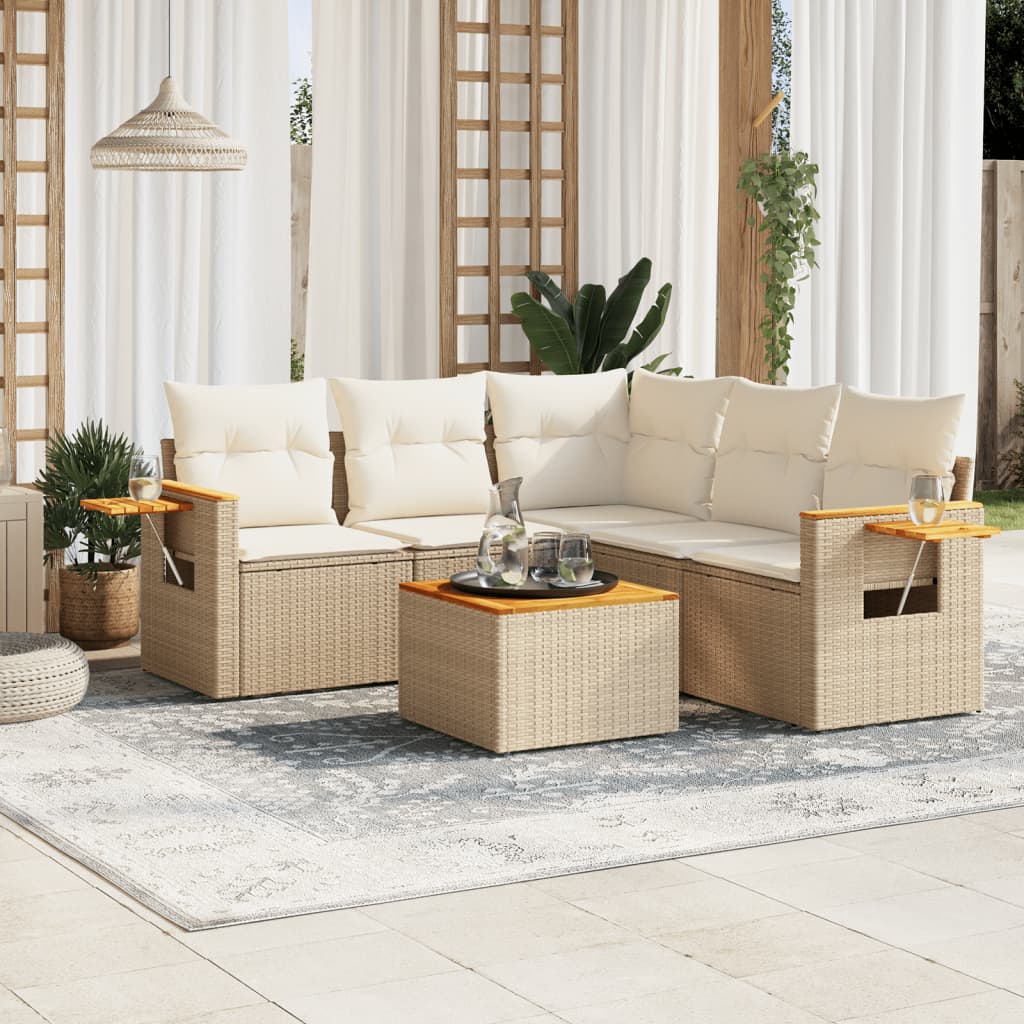 vidaXL 5-delige Loungeset met kussens poly rattan zwart