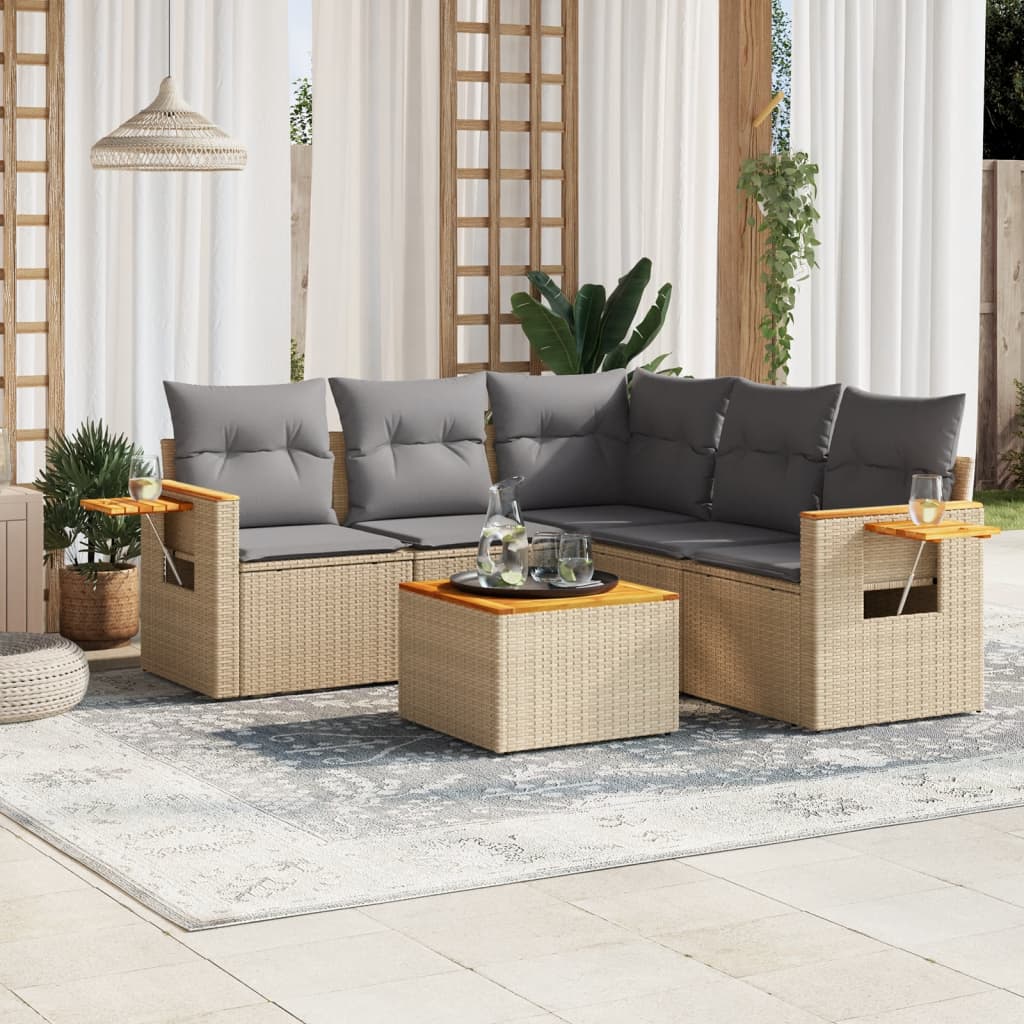 vidaXL 5-delige Loungeset met kussens poly rattan zwart