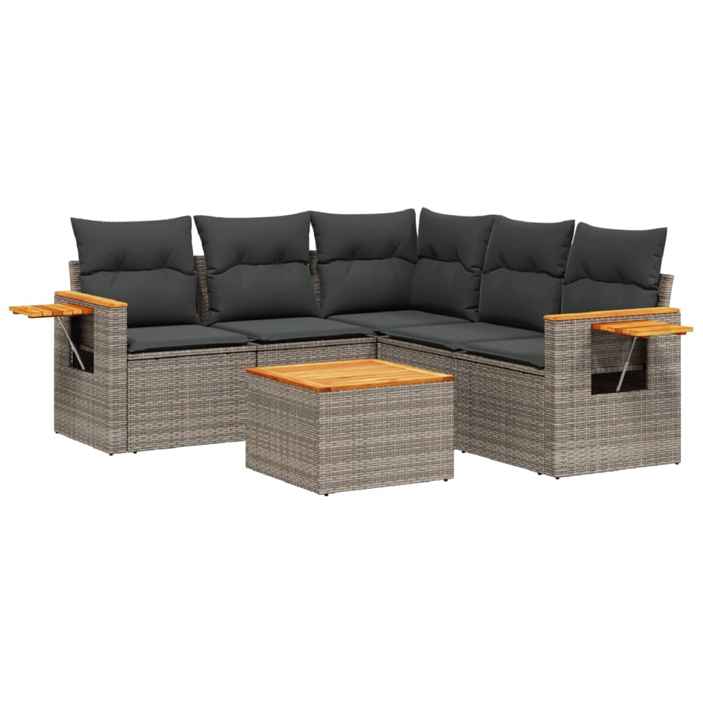 vidaXL 5-delige Loungeset met kussens poly rattan zwart