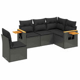 vidaXL 5-delige Loungeset met kussens poly rattan zwart