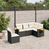 vidaXL 5-delige Loungeset met kussens poly rattan zwart