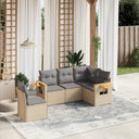 vidaXL 5-delige Loungeset met kussens poly rattan zwart