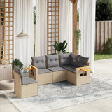 vidaXL 5-delige Loungeset met kussens poly rattan zwart