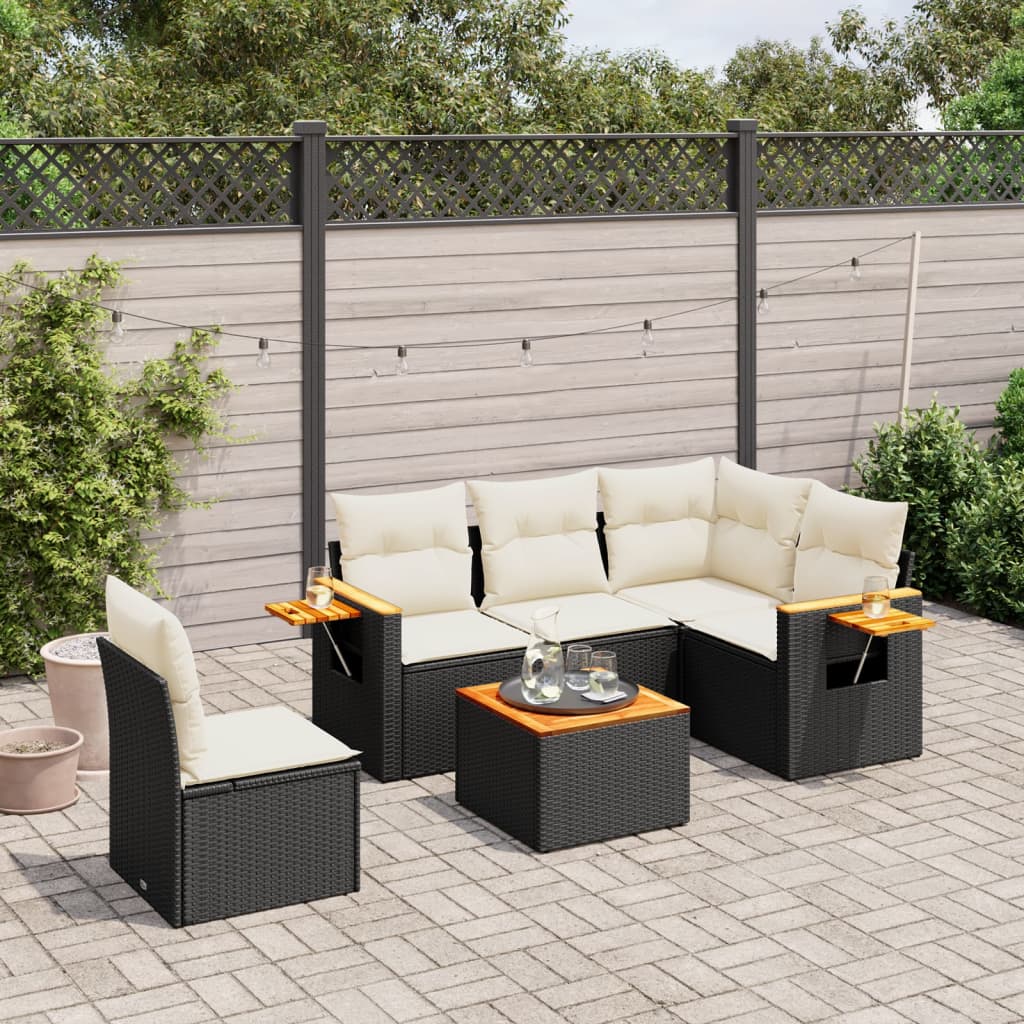 vidaXL 5-delige Loungeset met kussens poly rattan zwart