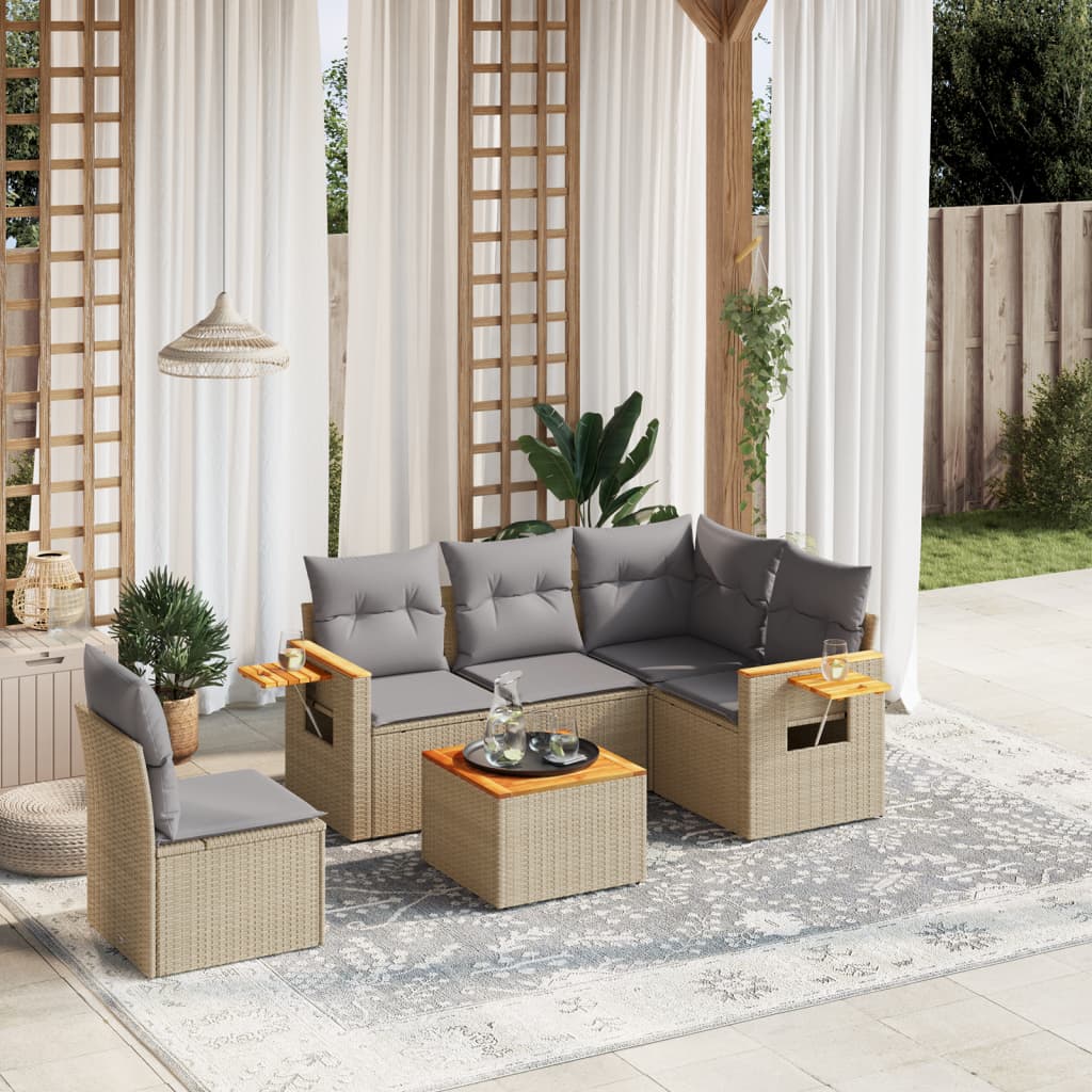 vidaXL 5-delige Loungeset met kussens poly rattan zwart