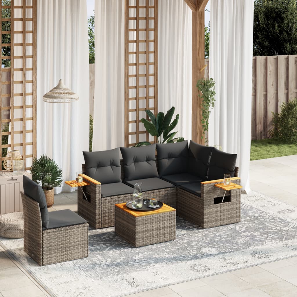 vidaXL 5-delige Loungeset met kussens poly rattan zwart