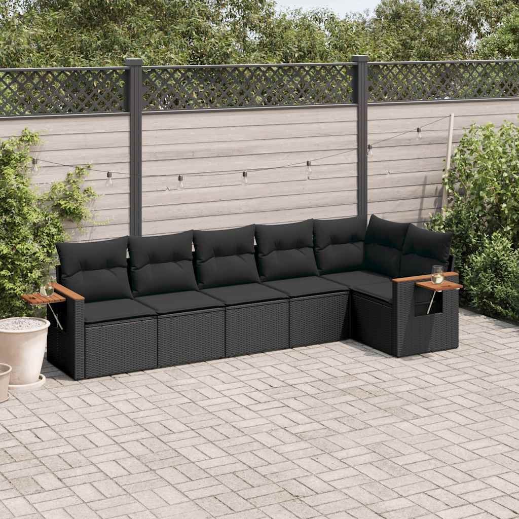 vidaXL 6-Piece Lounge Set with Cushions Poly Rattan Black