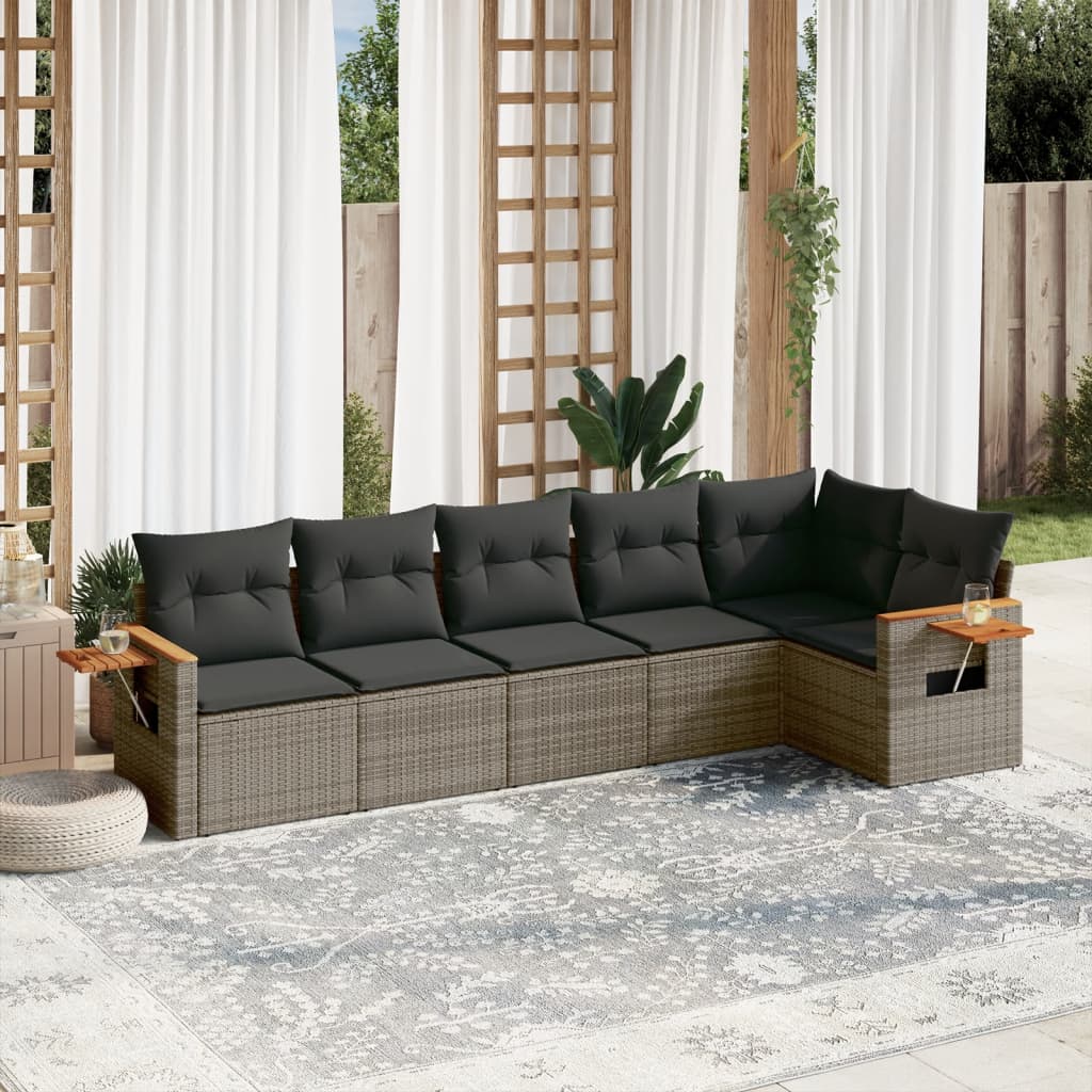 vidaXL 6-Piece Lounge Set with Cushions Poly Rattan Black
