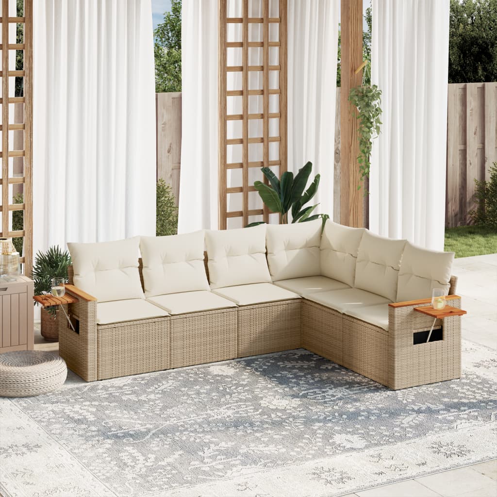 vidaXL 6-delige Loungeset met kussens poly rattan zwart