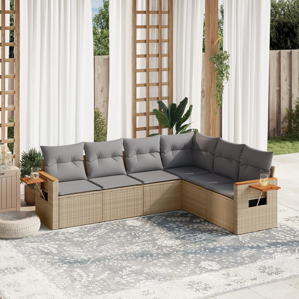 vidaXL 6-delige Loungeset met kussens poly rattan zwart